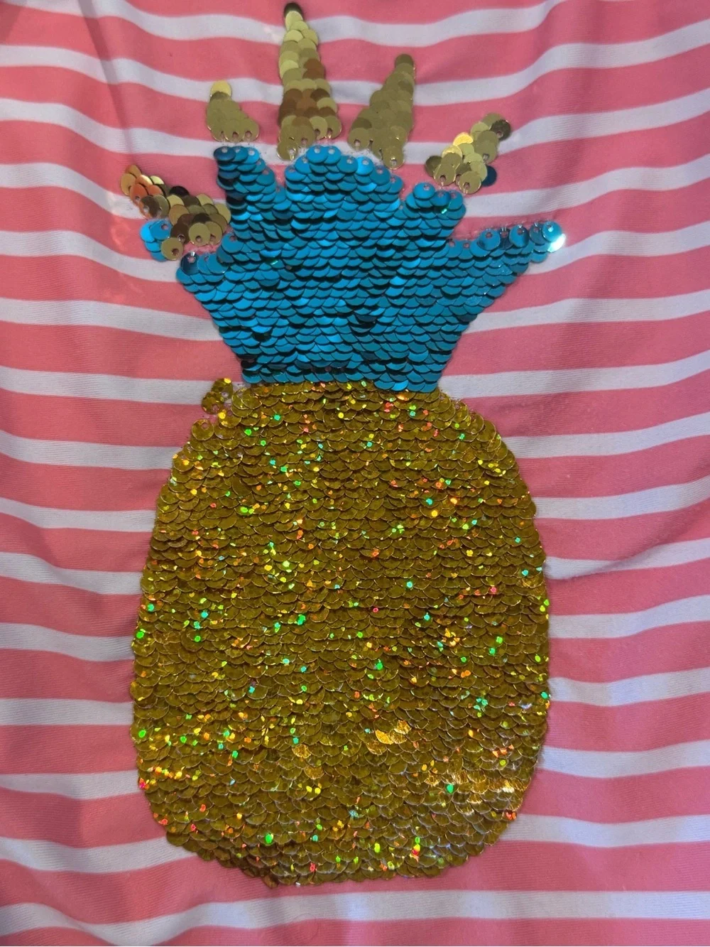 Girls Pink Stripe Pineapple Sequin Gold Sequin One-Piece Swimsuit Size 6
